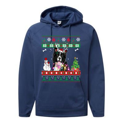 Border Collie Christmas Lights Funny Xmas Dog Gift Performance Fleece Hoodie