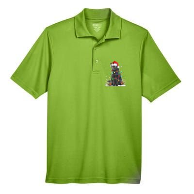 Black Cat Christmas Santa Hat Funny Meowy Cats Men's Origin Performance Pique Polo