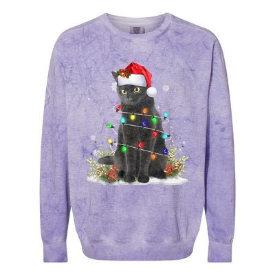 Black Cat Christmas Santa Hat Funny Meowy Cats Colorblast Crewneck Sweatshirt