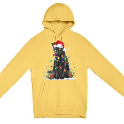 Black Cat Christmas Santa Hat Funny Meowy Cats Premium Pullover Hoodie