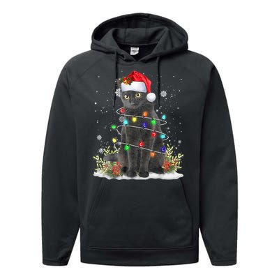 Black Cat Christmas Santa Hat Funny Meowy Cats Performance Fleece Hoodie