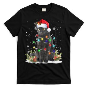 Black Cat Christmas Santa Hat Funny Meowy Cats T-Shirt