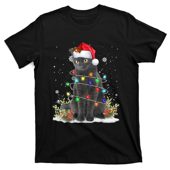 Black Cat Christmas Santa Hat Funny Meowy Cats T-Shirt