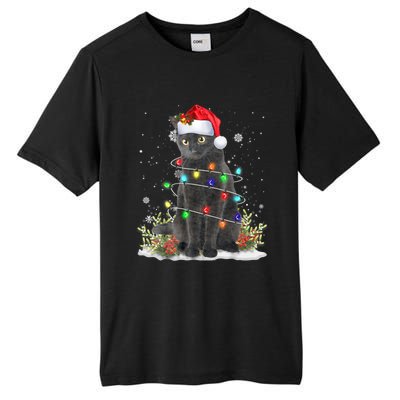 Black Cat Christmas Santa Hat Funny Meowy Cats Tall Fusion ChromaSoft Performance T-Shirt