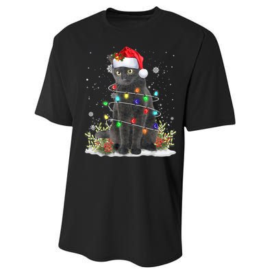 Black Cat Christmas Santa Hat Funny Meowy Cats Performance Sprint T-Shirt