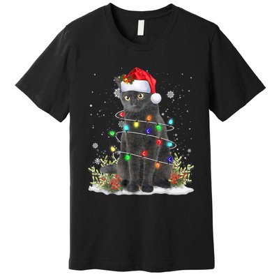 Black Cat Christmas Santa Hat Funny Meowy Cats Premium T-Shirt