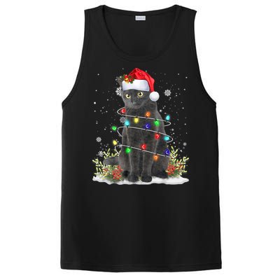 Black Cat Christmas Santa Hat Funny Meowy Cats PosiCharge Competitor Tank