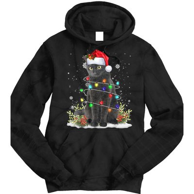 Black Cat Christmas Santa Hat Funny Meowy Cats Tie Dye Hoodie