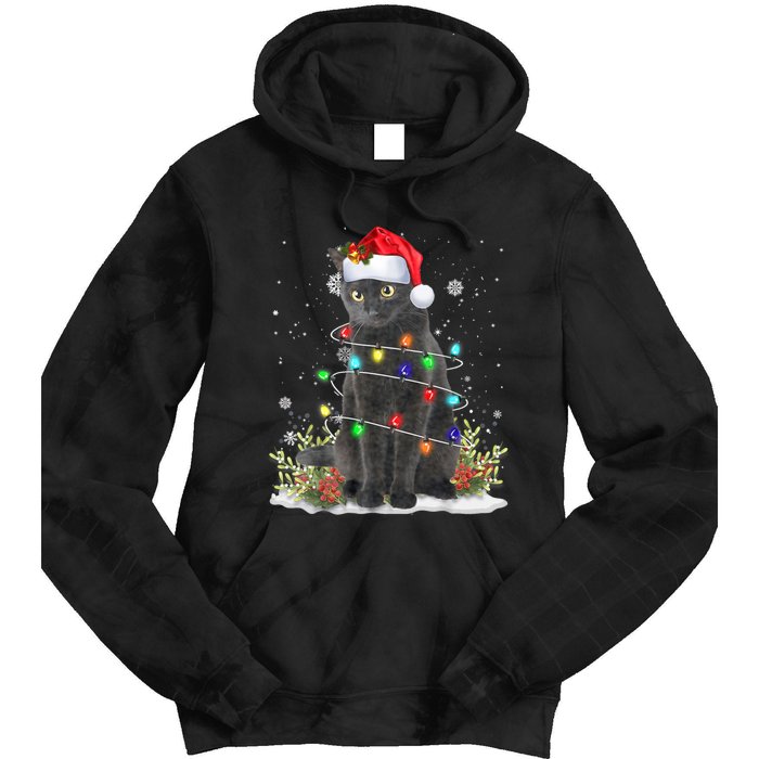 Black Cat Christmas Santa Hat Funny Meowy Cats Tie Dye Hoodie