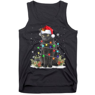 Black Cat Christmas Santa Hat Funny Meowy Cats Tank Top