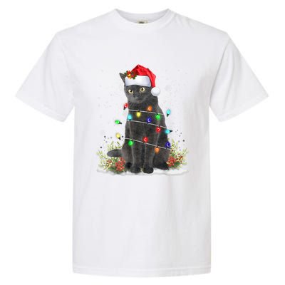 Black Cat Christmas Santa Hat Funny Meowy Cats Garment-Dyed Heavyweight T-Shirt