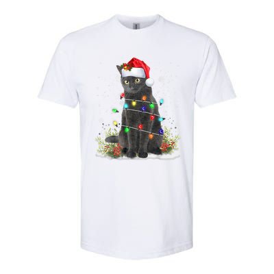 Black Cat Christmas Santa Hat Funny Meowy Cats Softstyle CVC T-Shirt