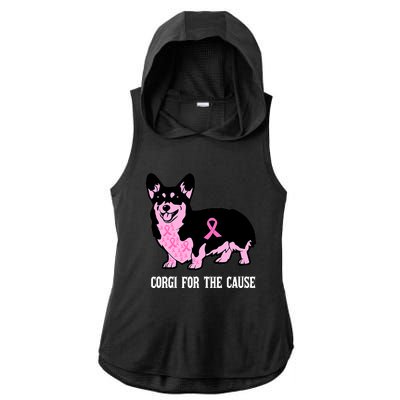 Breast Cancer Corgi For The Cause Pink Ribbon Ladies PosiCharge Tri-Blend Wicking Draft Hoodie Tank