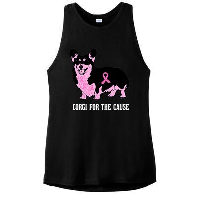 Breast Cancer Corgi For The Cause Pink Ribbon Ladies PosiCharge Tri-Blend Wicking Tank