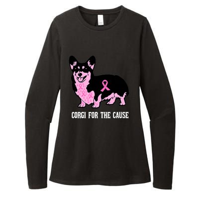 Breast Cancer Corgi For The Cause Pink Ribbon Womens CVC Long Sleeve Shirt