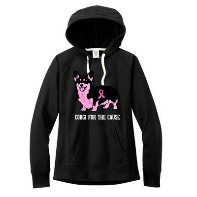 Breast Cancer Corgi For The Cause Pink Ribbon Women's Fleece Hoodie