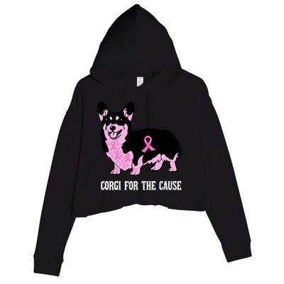 Breast Cancer Corgi For The Cause Pink Ribbon Crop Fleece Hoodie