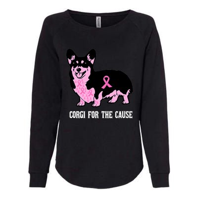 Breast Cancer Corgi For The Cause Pink Ribbon Womens California Wash Sweatshirt