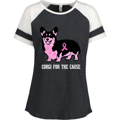 Breast Cancer Corgi For The Cause Pink Ribbon Enza Ladies Jersey Colorblock Tee