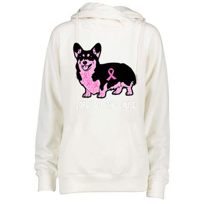 Breast Cancer Corgi For The Cause Pink Ribbon Womens Funnel Neck Pullover Hood