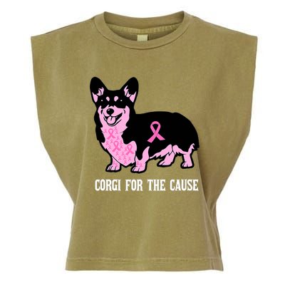 Breast Cancer Corgi For The Cause Pink Ribbon Garment-Dyed Women's Muscle Tee