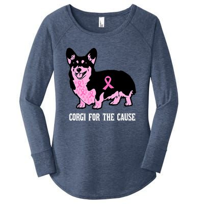 Breast Cancer Corgi For The Cause Pink Ribbon Women's Perfect Tri Tunic Long Sleeve Shirt