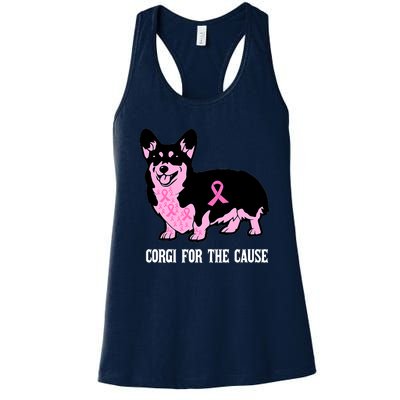 Breast Cancer Corgi For The Cause Pink Ribbon Women's Racerback Tank