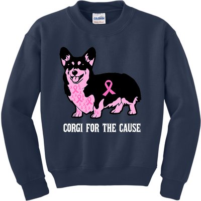 Breast Cancer Corgi For The Cause Pink Ribbon Kids Sweatshirt