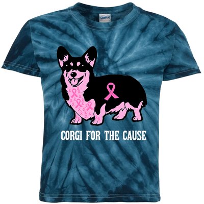 Breast Cancer Corgi For The Cause Pink Ribbon Kids Tie-Dye T-Shirt