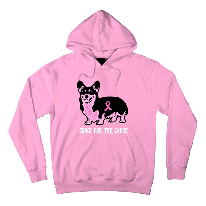 Breast Cancer Corgi For The Cause Pink Ribbon Hoodie