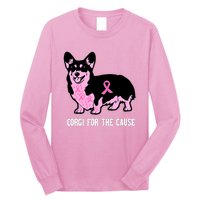 Breast Cancer Corgi For The Cause Pink Ribbon Long Sleeve Shirt