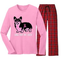 Breast Cancer Corgi For The Cause Pink Ribbon Women's Long Sleeve Flannel Pajama Set 