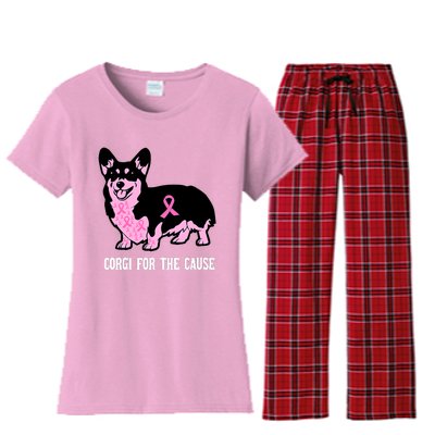 Breast Cancer Corgi For The Cause Pink Ribbon Women's Flannel Pajama Set