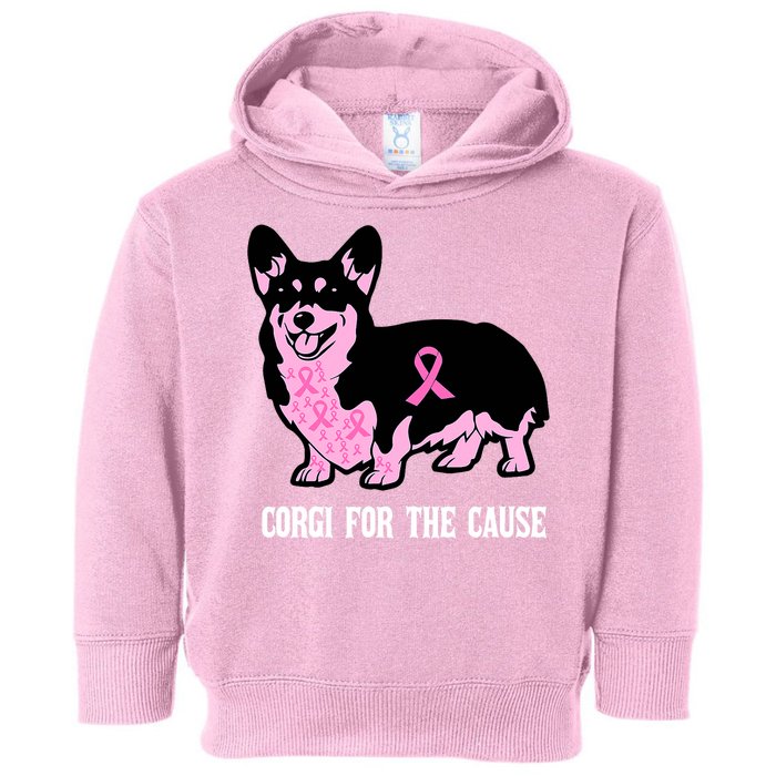 Breast Cancer Corgi For The Cause Pink Ribbon Toddler Hoodie