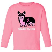 Breast Cancer Corgi For The Cause Pink Ribbon Toddler Long Sleeve Shirt