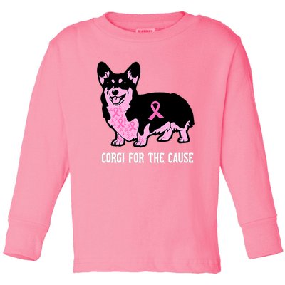 Breast Cancer Corgi For The Cause Pink Ribbon Toddler Long Sleeve Shirt