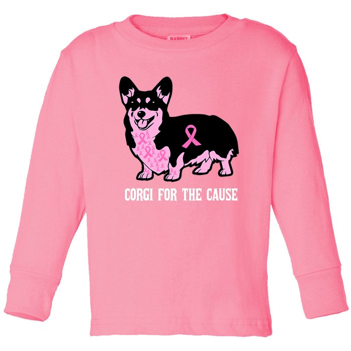 Breast Cancer Corgi For The Cause Pink Ribbon Toddler Long Sleeve Shirt