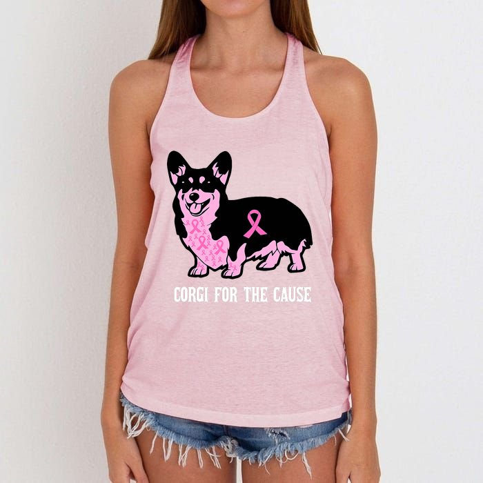 Breast Cancer Corgi For The Cause Pink Ribbon Women's Knotted Racerback Tank