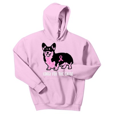 Breast Cancer Corgi For The Cause Pink Ribbon Kids Hoodie