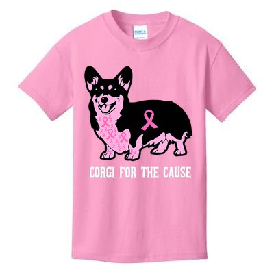 Breast Cancer Corgi For The Cause Pink Ribbon Kids T-Shirt