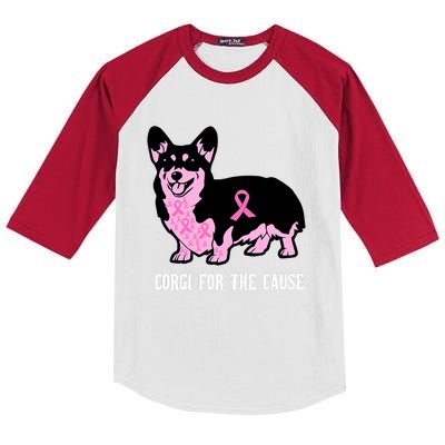 Breast Cancer Corgi For The Cause Pink Ribbon Kids Colorblock Raglan Jersey