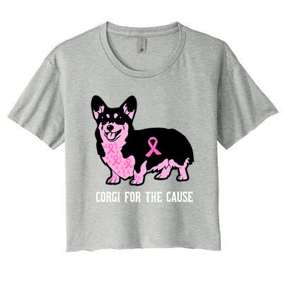 Breast Cancer Corgi For The Cause Pink Ribbon Women's Crop Top Tee