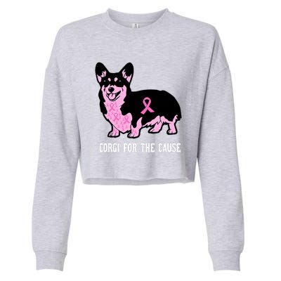 Breast Cancer Corgi For The Cause Pink Ribbon Cropped Pullover Crew