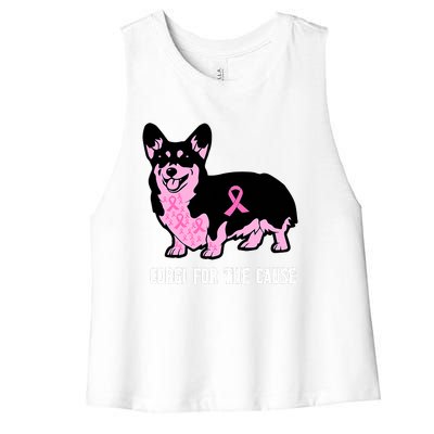 Breast Cancer Corgi For The Cause Pink Ribbon Women's Racerback Cropped Tank