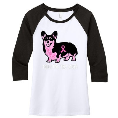 Breast Cancer Corgi For The Cause Pink Ribbon Women's Tri-Blend 3/4-Sleeve Raglan Shirt