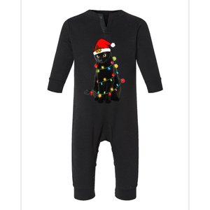 Black Cat Christmas Light Funny Cat Lover Xmas Cats Infant Fleece One Piece