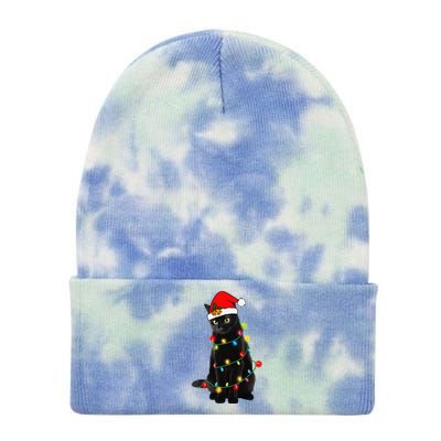 Black Cat Christmas Light Funny Cat Lover Xmas Cats Tie Dye 12in Knit Beanie