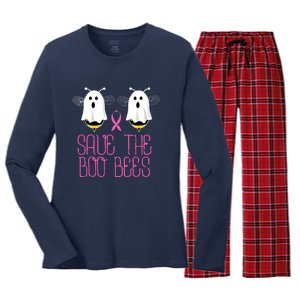 Breast Cancer Cute Halloween Save The Boobees Boo Bees Gift Women's Long Sleeve Flannel Pajama Set 