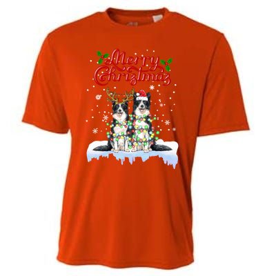 Border Collie Christmas Lights Matching Family Xmas Dog Gift Cooling Performance Crew T-Shirt