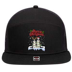 Border Collie Christmas Lights Matching Family Xmas Dog Gift 7 Panel Mesh Trucker Snapback Hat